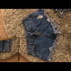 high rise denim shorts